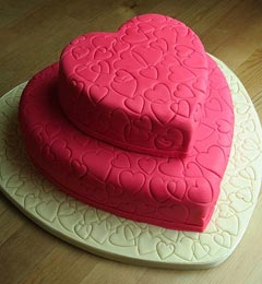 Two tier valentines day heart shaped red wedding cake