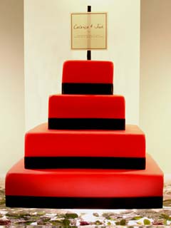 four tier square red wedding cake
