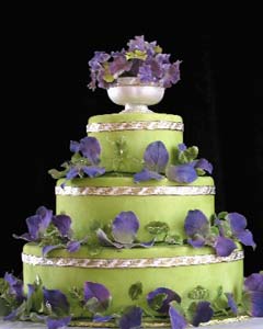 green and purple wedding cake design
