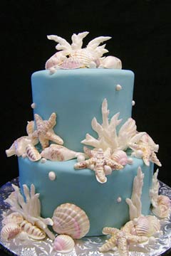 Two tier round Tiffany Blue beach wedding cake
