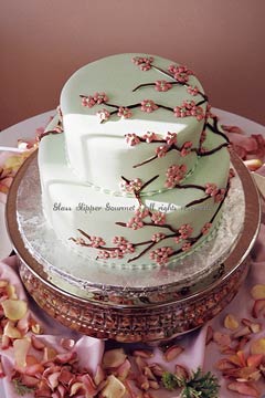 white and pink cherry blossom cake