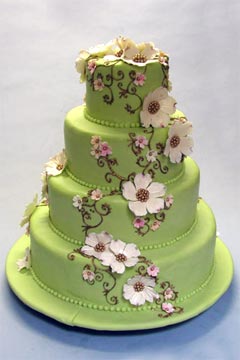 Five tier green round wedding cake