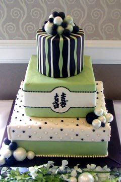 three tier square green wedding cake