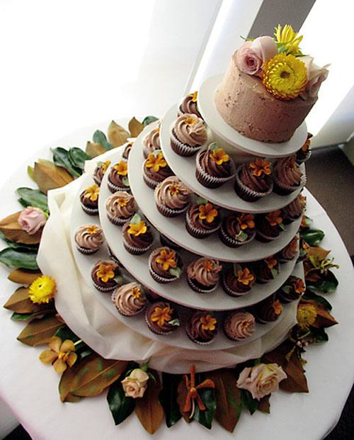 Five tier Autumn theme cupcake wedding cake