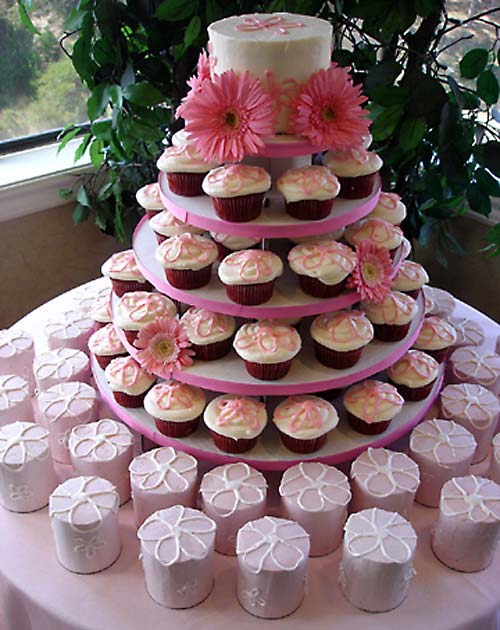 Brown and white Autumn theme, cupcake tiered wedding cake