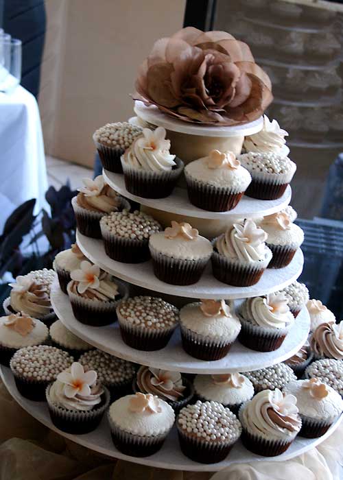 Brown and white Autumn theme, cupcake tiered wedding cake