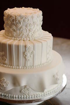 Three tiered winter white wedding cake